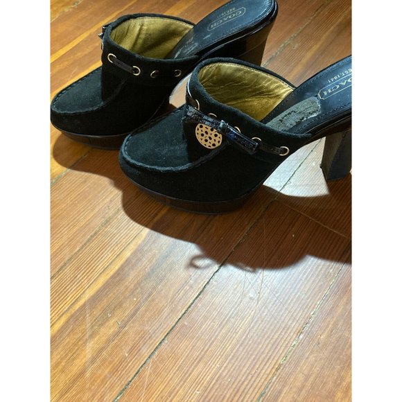 COACH Jodey Black Suede Leather Slip On Heels Size 9 - Picture 1 of 9